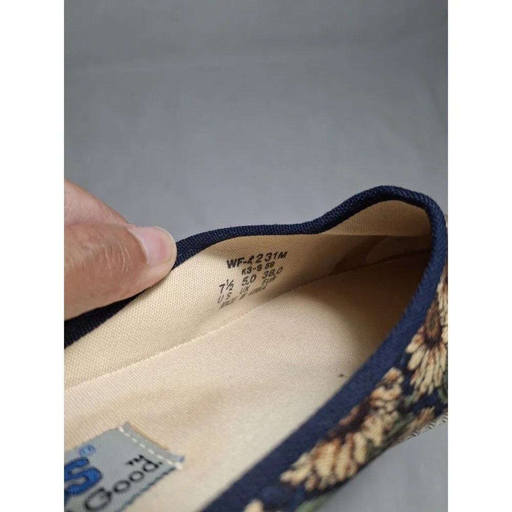 Vintage Keds Bayshore Sunflower Canvas Slip on Sandals Mules Women's 7.5 Navy Bl - Picture 9 of 9
